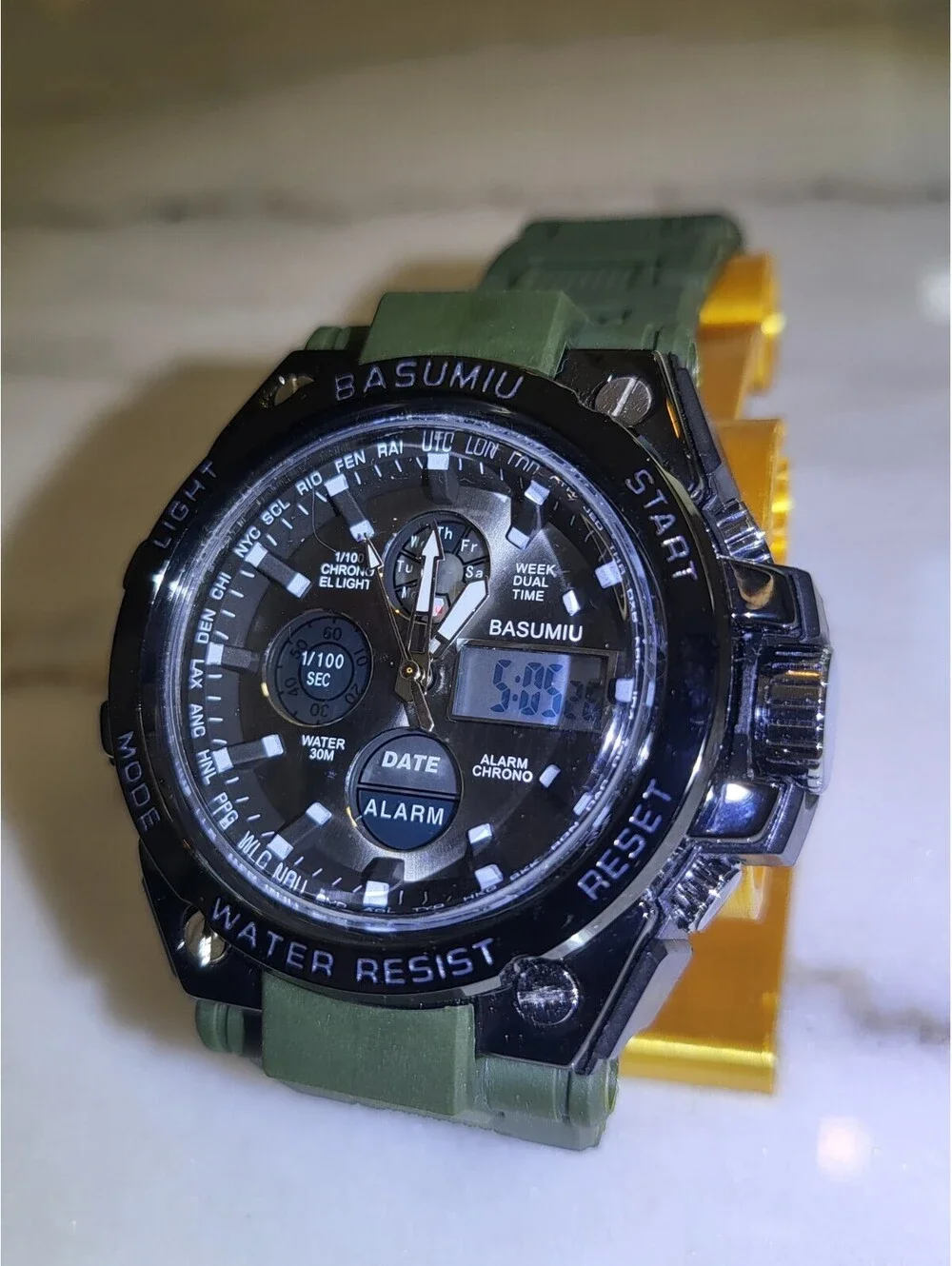 Basumiu Men's Digital Watch Tactical Military GLOWS! Dual Display NWT 8.75